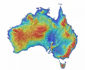 澳大利亚地况，红色越深，海拔越高