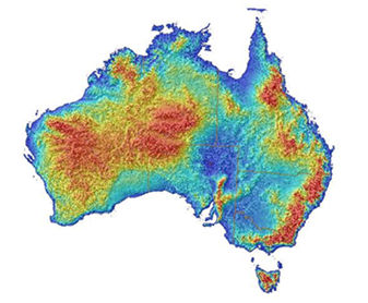 澳大利亚地况，红色越深，海拔越高